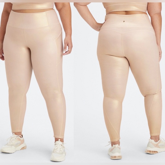Fabletics Gold Hologram Oasis High Waisted Leggings Rainbow Iridescent Size XL - Picture 1 of 16